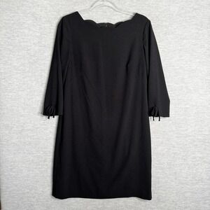 Talbots Petite Size 8P Dress LBD Black Sheath‎ Scalloped Bow Work Career Modest